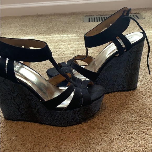 Charlotte Russe Shoes - Black and blue snakeskin wedges size 8